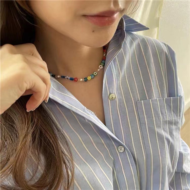 Womenu0027S Vacation Flower Beaded Pearl Necklace Patchwork