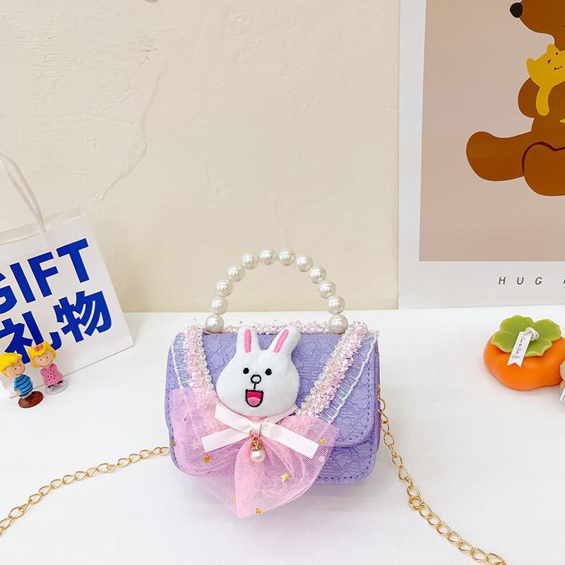 2023 nuevos niños de algodón y lino monedero niñas de viaje de compras elegante bolsa de mensajero de dibujos animados conejito bolsa de hombro