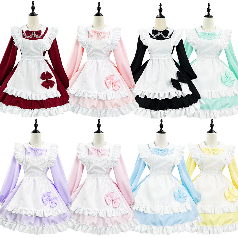 オリジナル超萌え日系白黒メイド服クロスボーダー長袖メイド服コスプレ衣装|undefined