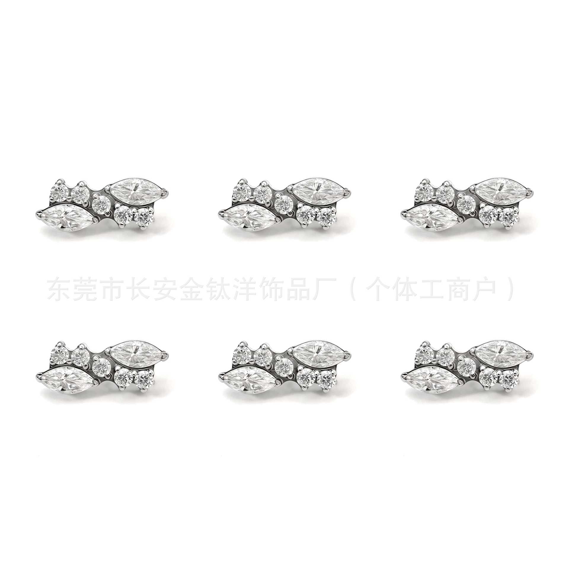 F136 Titanium Full Diamond Marquise Irregular Zircon Ear Studs Lip Studs Ear Bone Studs G23 Titanium Alloy Body Piercing Jewelry detail image 5
