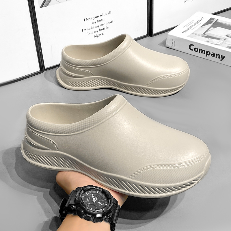 Zapatos de chef zapatos de lluvia de cocina antideslizantes de verano para hombres, impermeables y a prueba de aceite, zapatos de trabajo perezosos para hombres de suela gruesa negra image 4