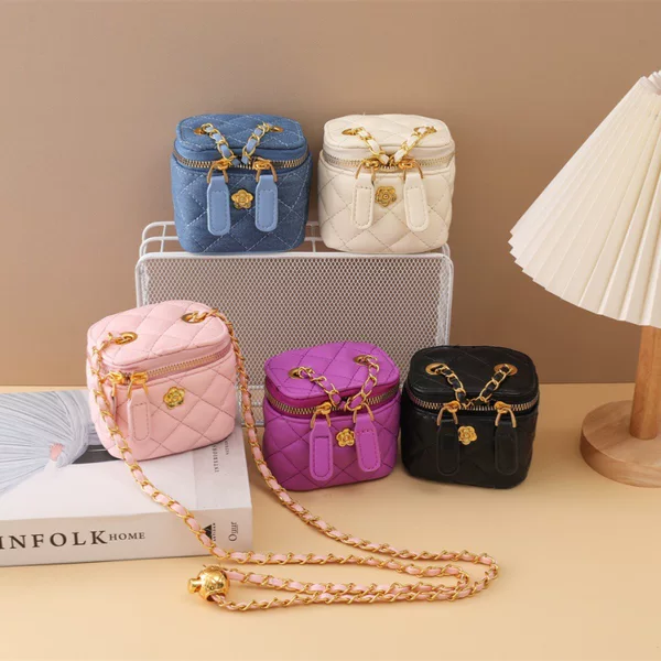 New Kidsren's Crossbody Bag, Korean Style Gold Ball Camellia Mini Family Style Cross-Body Small Shoulder Box Bag for Women