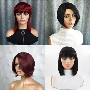 Cross-border Hot Selling Mechanism Wig Multi-color Multi-style Optional Real Hair Head Cover Pre Cut Women's Wig
