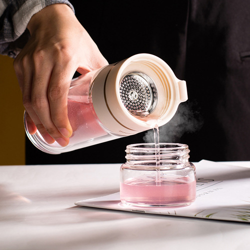 Gift double-layer cup wholesale household portable tea cup high-value water cup tea water separation high temperature resistant glass cup