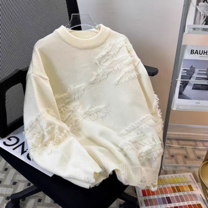 American retro high street agujeros suéter hombre y mujer otoño invierno ins sluggish viento diseño superior pareja camiseta de punto