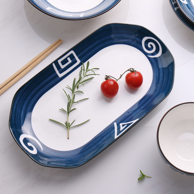 Mimosa tableware set with Japanese style, oracle bone calligraphy, freely combinable ceramic plate, bone china tableware gift