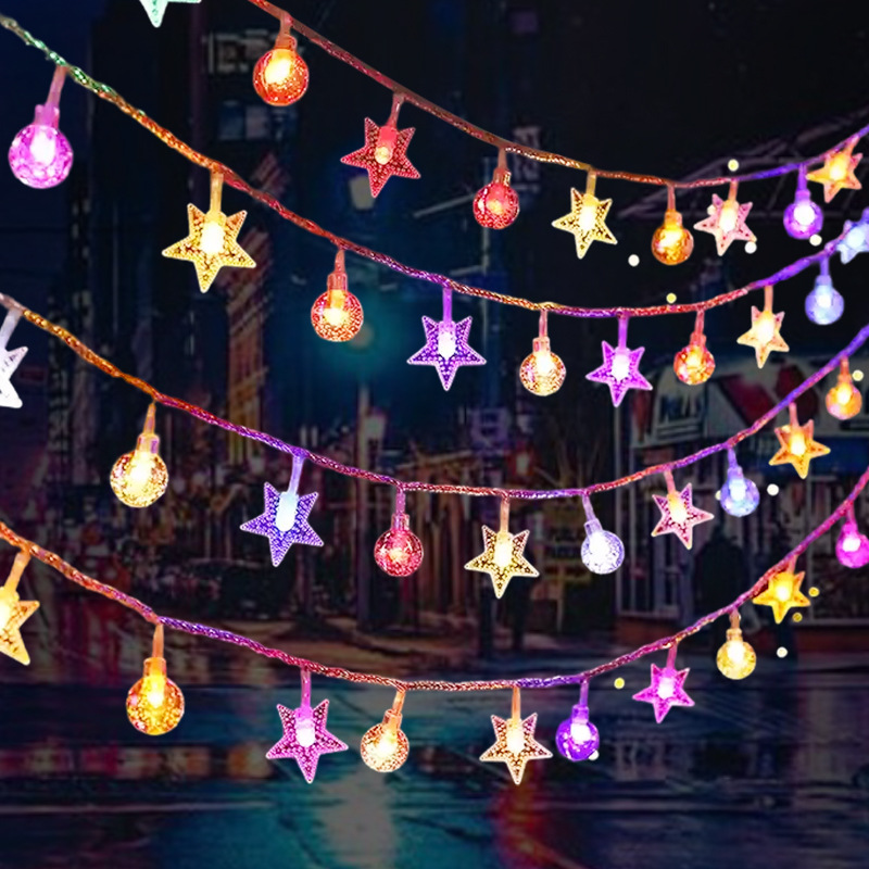 Lámpara de estrella LED, batería de cadena, camping al aire libre, luz decorativa solar, decoración de la habitación, luz de color pequeña, luz de Navidad