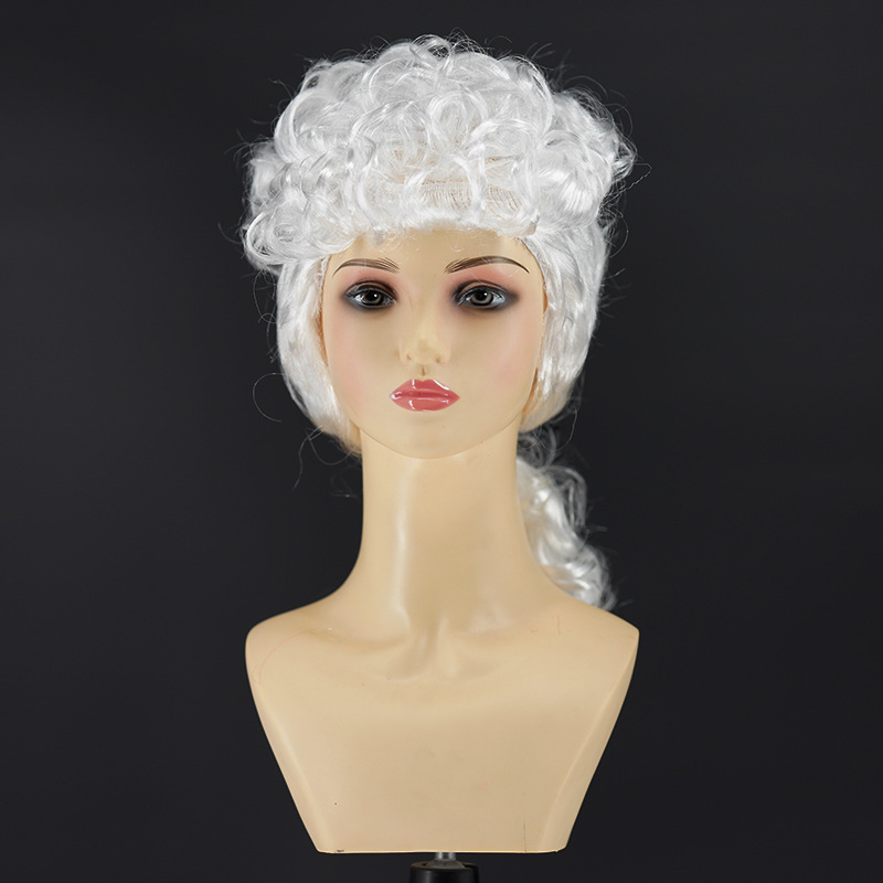 Cross-Border Halloween Lawyer Role-Playing Wig Stage Performance Foreign Judge Role-Playing White Curly Hair