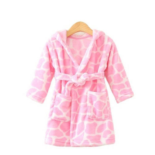 Cross-border children's pajamas for boys and girls, spring and autumn/winter bathrobes, sleepwear, cartoon flannel hooded children's clothing, home wear
