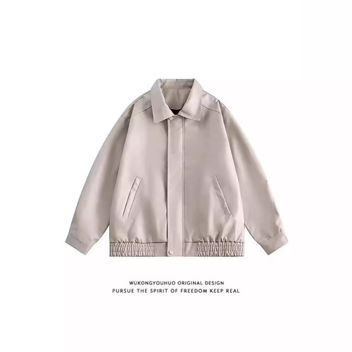 Wukong has goods trendy brand monochrome motorbike jacket for men and women American street loose matchable PU leather Maillard coat