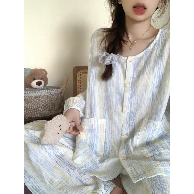 扎染条纹睡衣女春秋季长袖套装高级感跨境家居服大码网红风可外穿|undefined