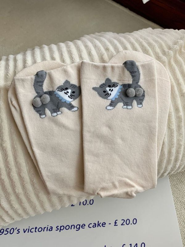 捣蛋猫猫蛋蛋袜子女ins卡通可爱搞怪立体猫咪中筒袜毛球小猫女袜|undefined