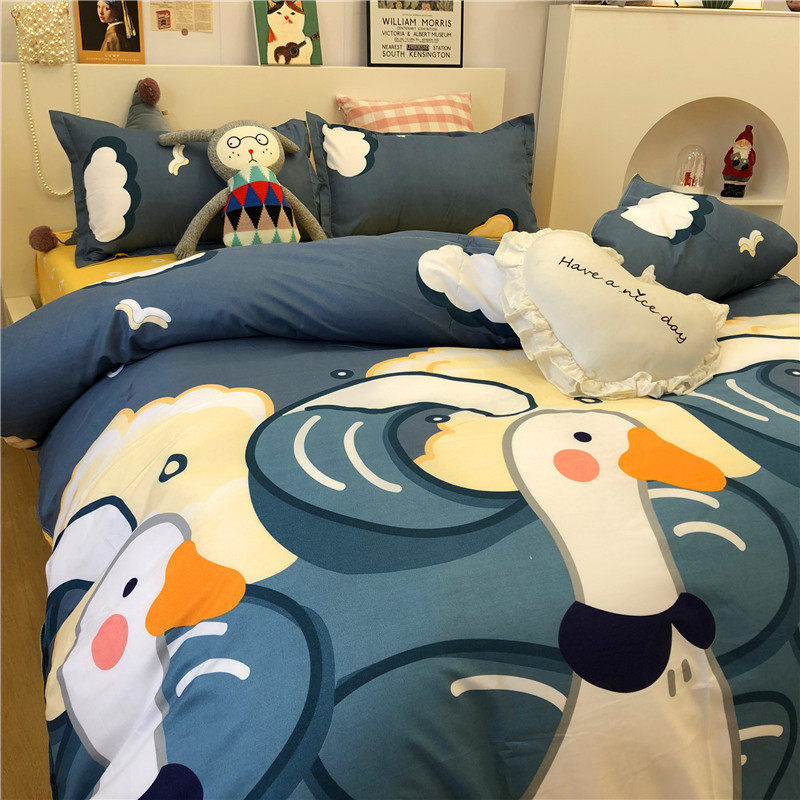4-piece Bed Set Cute Cute Duck Cartoon Autumn And Winter Four-piece Set Washing Wind Cartoon Comfortable Student Three-piece Bedding