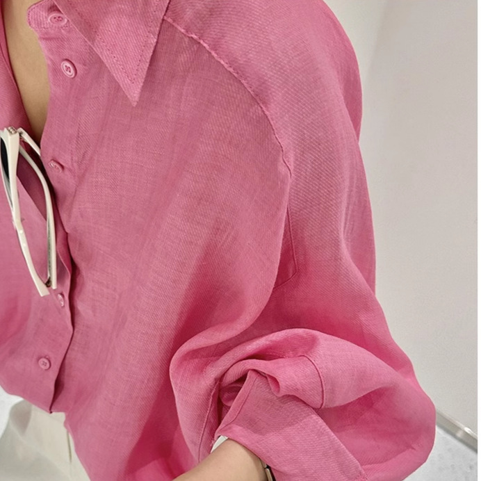 Ready-Made Fairy Spirit Comes with Clear and Breath Feel 2025 New Loose and Slim 100 Ramie Sunscreen Shirt for Women