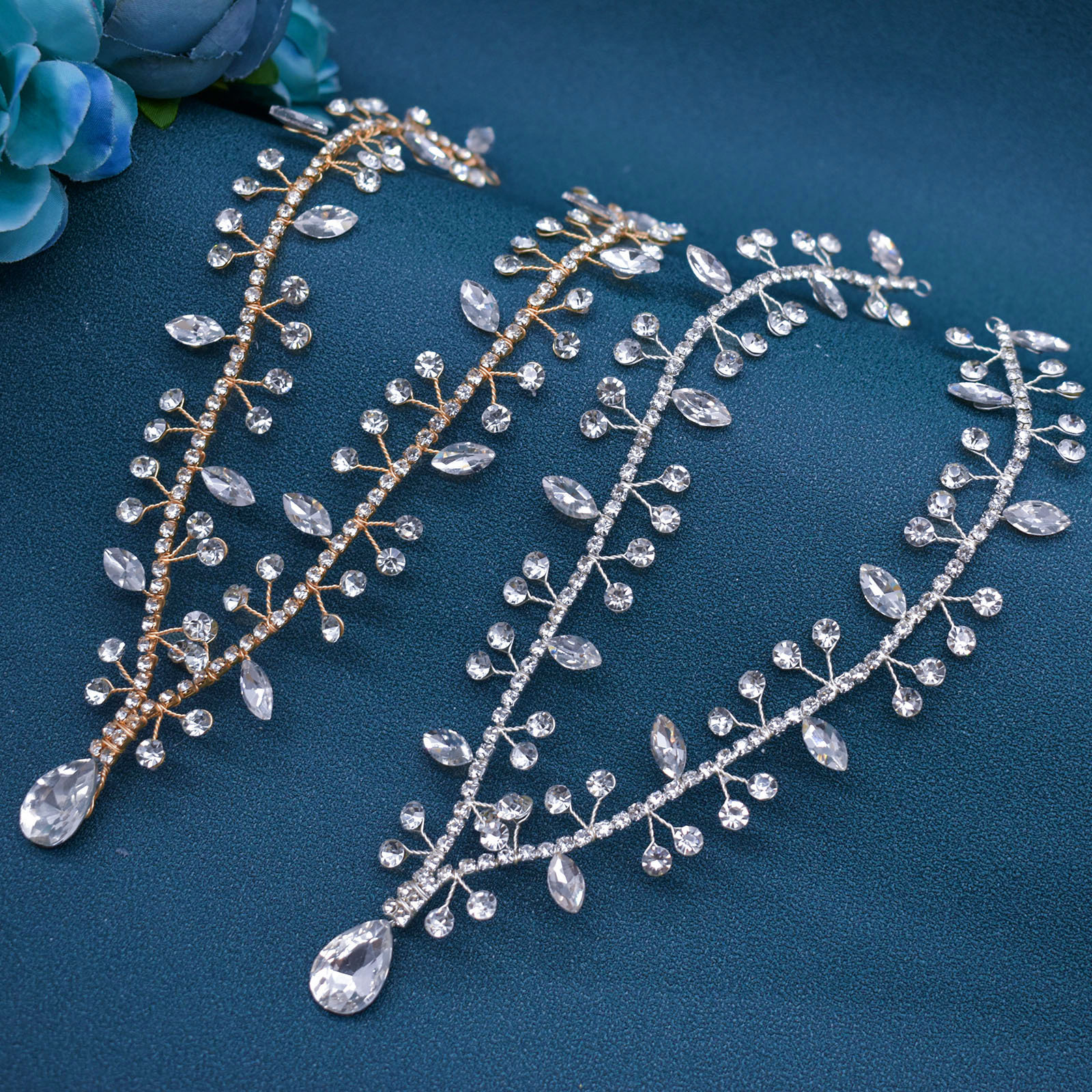 亚马逊新娘头饰 手工额链软发带 吊水钻前额发箍吊坠发饰 DZ052