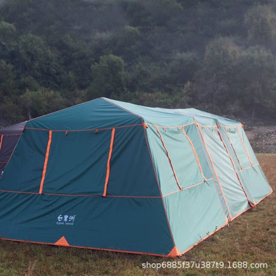 Outdoor four-bedroom and two-living room bold automatic aluminum pole family team camping full cover vinyl waterproof sunscreen tent (Çadırlar) - dark-green-12-18-people