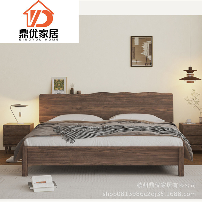 Modern Simple South American Walnut Solid Wood Bed 1.8m Quiet Double Bed Nordic Log Style Japanese Master Bedroom Wedding Bed