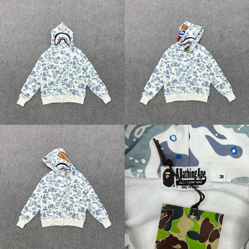 トレンディなブランド BAPE サメ迷彩ジッパースウェットシャツ男性と女性のカップル用ルーズトレンディなベルベットフード付きカーディガンジャケット男性用|undefined