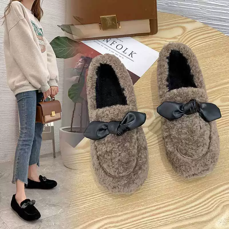 Обувь Мао, женская зимняя верхняя обувь, Зимняя женская хлопковая обувь на флисовой подкладке, утепленная теплая обувь с бантом на флисовой подкладке, женская обувь для беременных