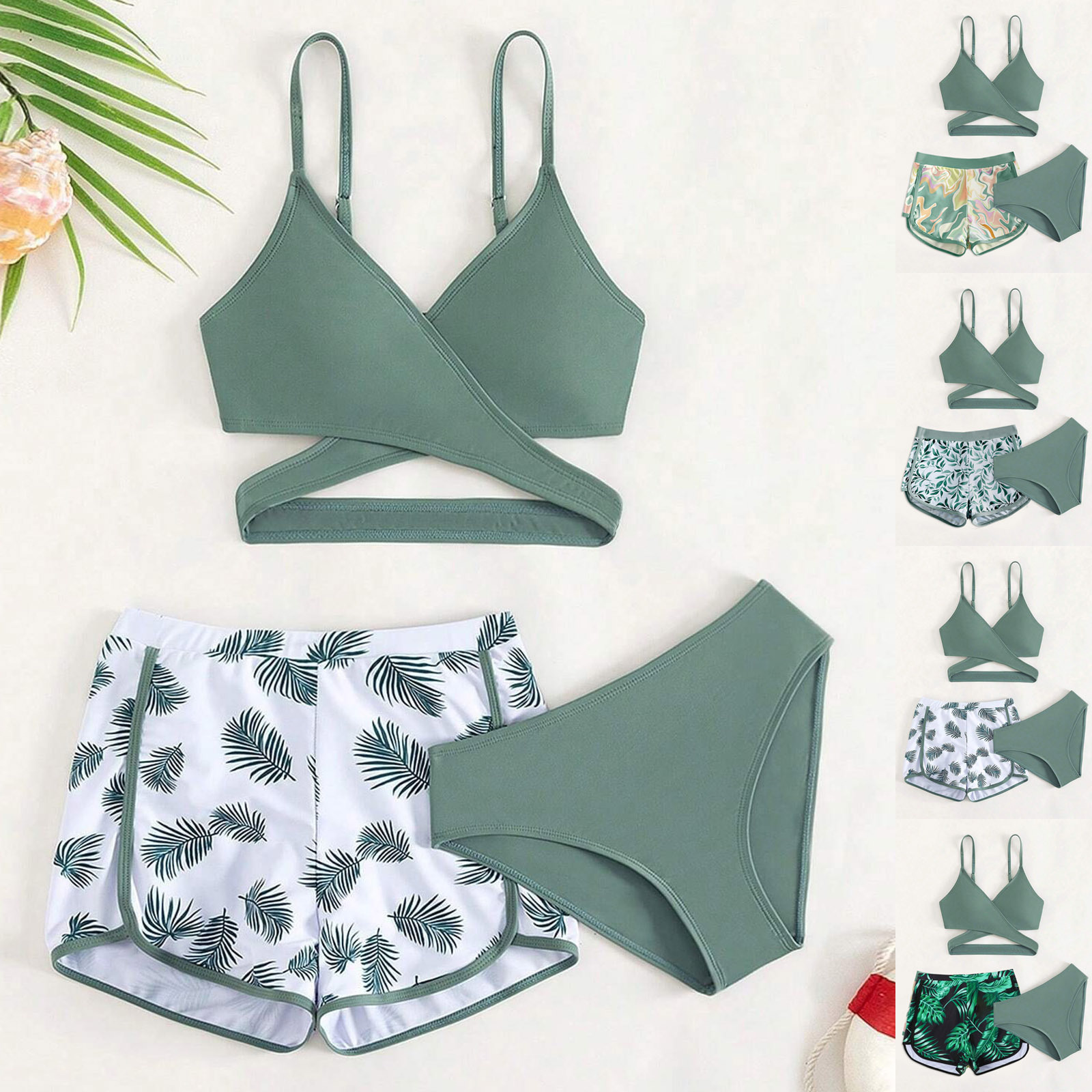 2025 New Girls' Swimsuit Three-piece Split Swim Trunks Children's Printed Split Swimsuit Cross-border Women's Swimsuit