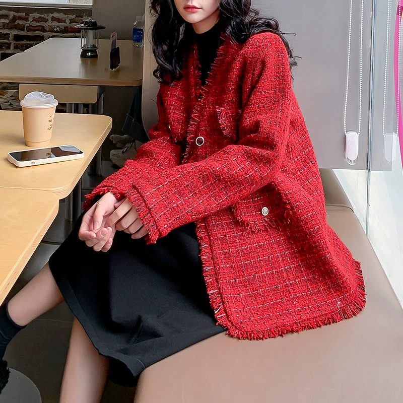 Demi-season red jacket, plus size, Chanel style, Korean style