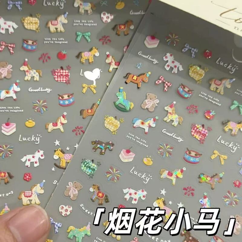2026 New Year Cute Little Horse Spring Festival Flower Nail Art Stickers Embossed Style New Year Fortune Nail Stickers DIY Decoration