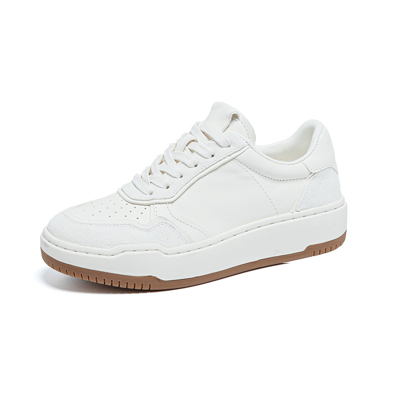 Baskets blanches en cuir lavé pour homme, style automne, chaussures d'entraînement allemandes décontractées et polyvalentes en cuir véritable._voghion.com