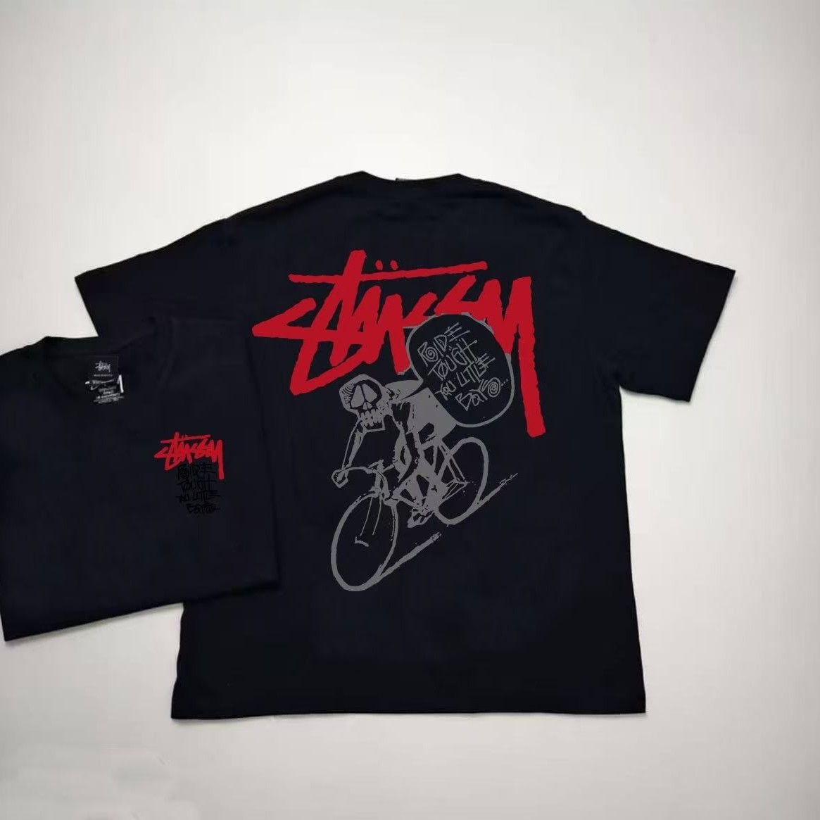 Long-Term Stussy Stut Shirts for Men and Women Short-Sleeved Stussy Short-Sleeved Doll Summer T-Shirt Loose 230g Three