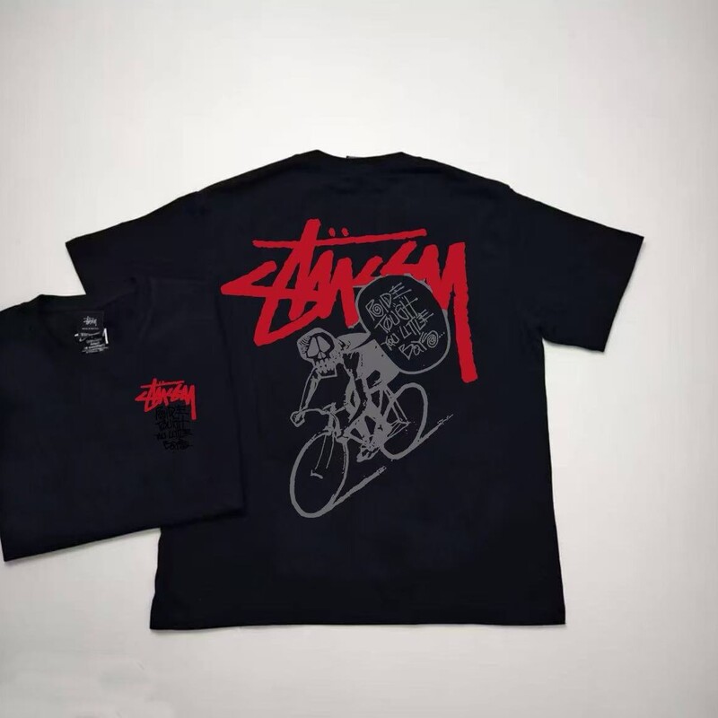 Long-Term Stussy Stut Shirts for Men and Women Short-Sleeved Stussy Short-Sleeved Doll Summer T-Shirt Loose 230g Three