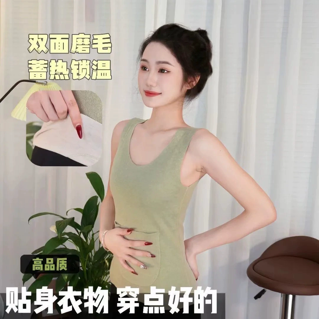 Осенний и зимний морозостойкие теплые брюшки плюс карманы с двойным карманом теплый жилет для женщин с бархатным нижним дном шерстяком термобелье для женщин