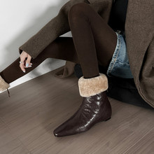 佩琪2025秋冬新款雪地靴羊皮后拉链方头坡跟时装女靴10-17j