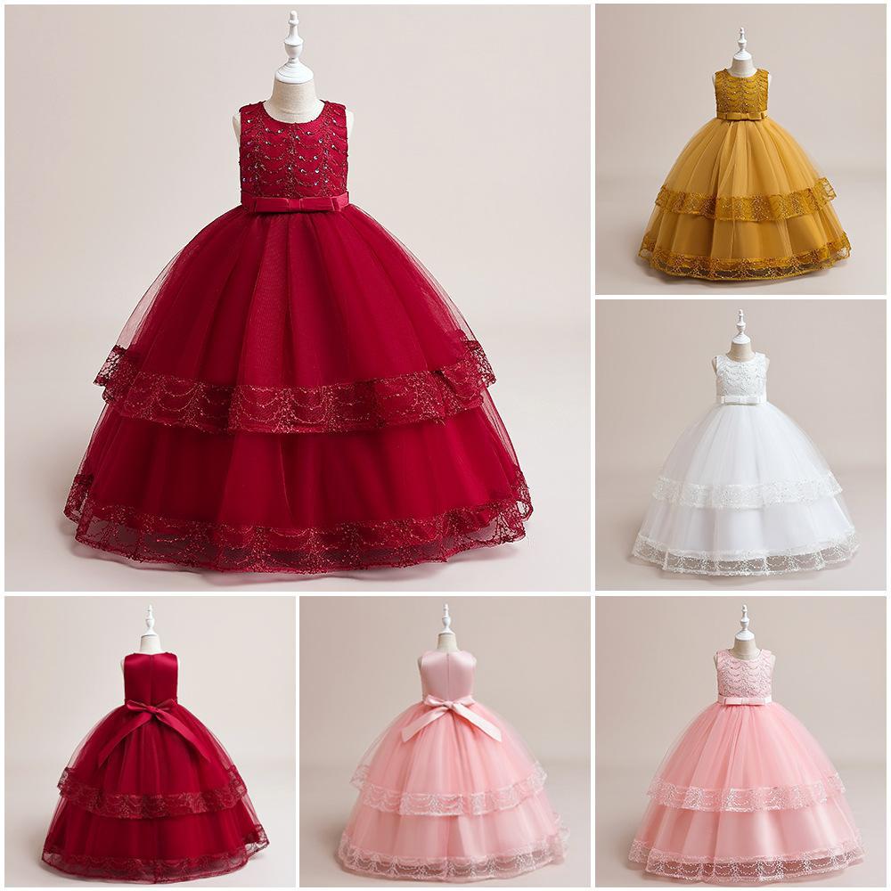 Nuevo vestido de niña transfronterizo vestido de princesa largo vestido de malla vestido sin mangas vestido de piano