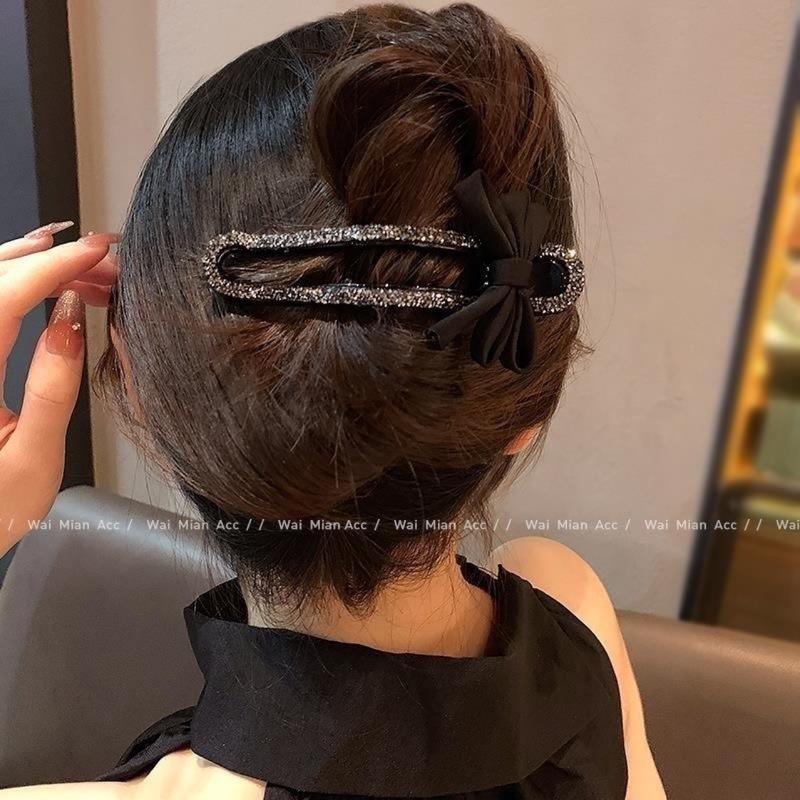 女性用ダイヤモンドがちりばめられた蝶結びヘアピン、高級気質、後頭部の髪の量の多い怠惰なヘアシャーククリップ、カモノハシクリップ|undefined