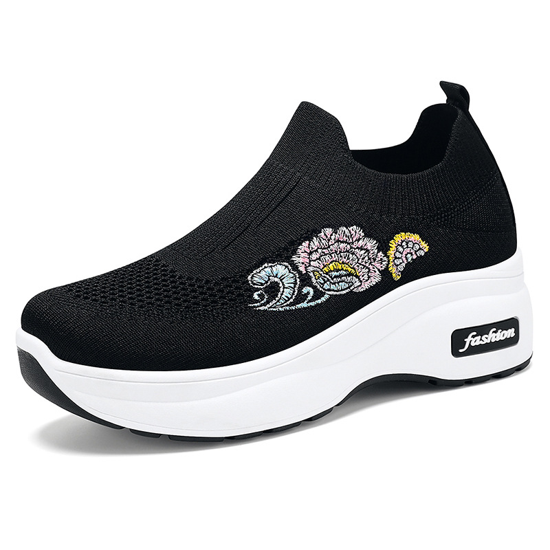 Zapatos mujer verano nuevo estilo zapatos de plataforma ligeros zapatos casuales suela gruesa zapatos de aumento de altura de mujer calcetines voladores transpirables