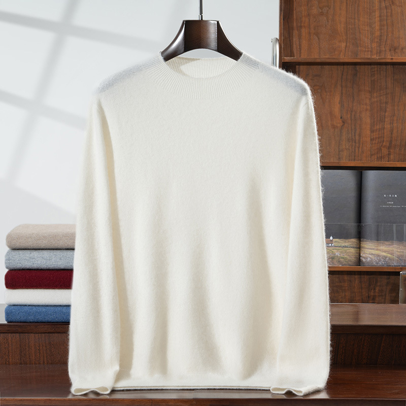 Men's Twelve-Stitch One-Line Ready-To-Wear Seamless Cashmere Sweater Knitted Bottoming Sweater Half Turtleneck Pullover Warm Sweater