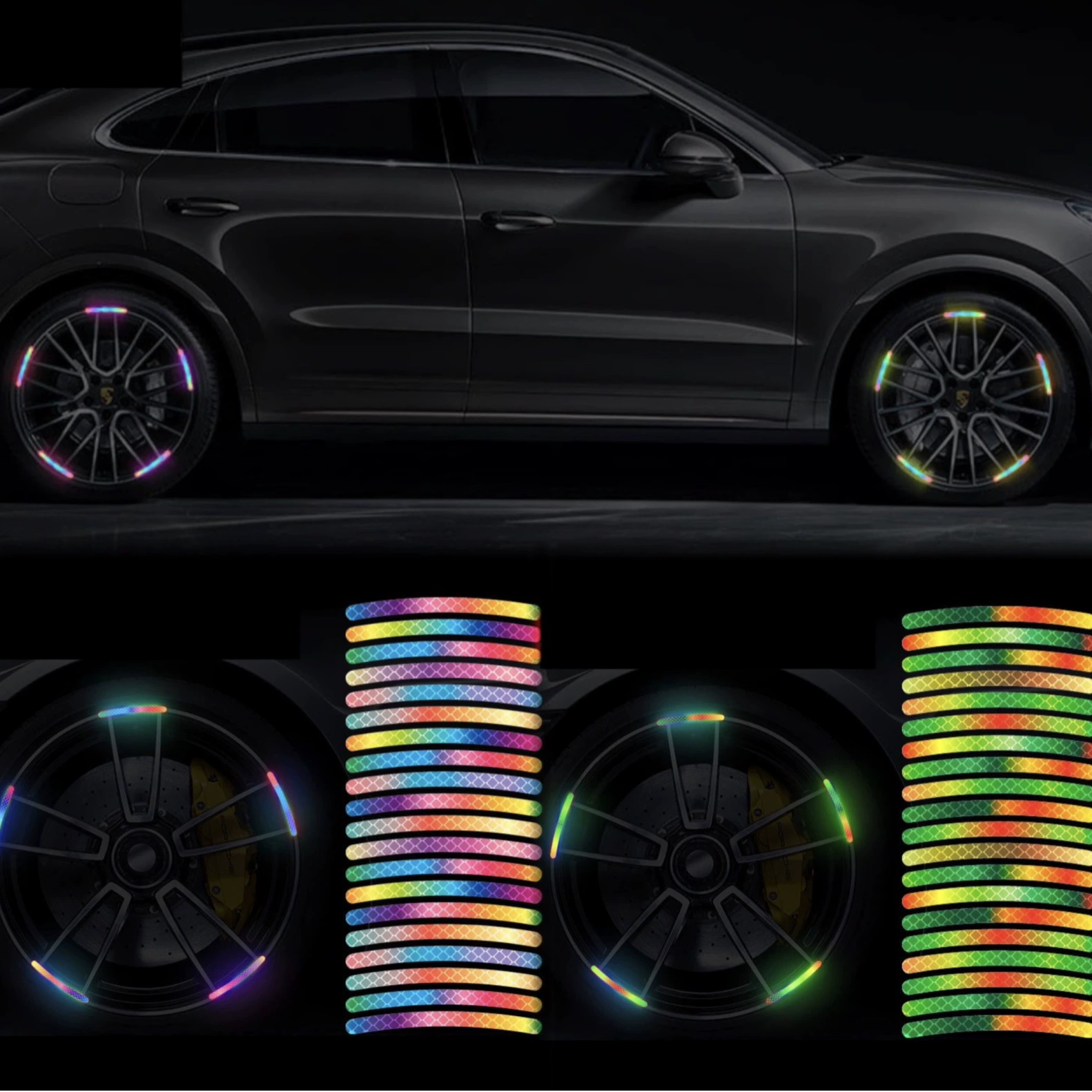 Легковые колеса светоотражающие красочные лазерные светящиеся шины для предотвращения столкновений персонализированные креативные мотоциклетные электромобили красочные наклейки