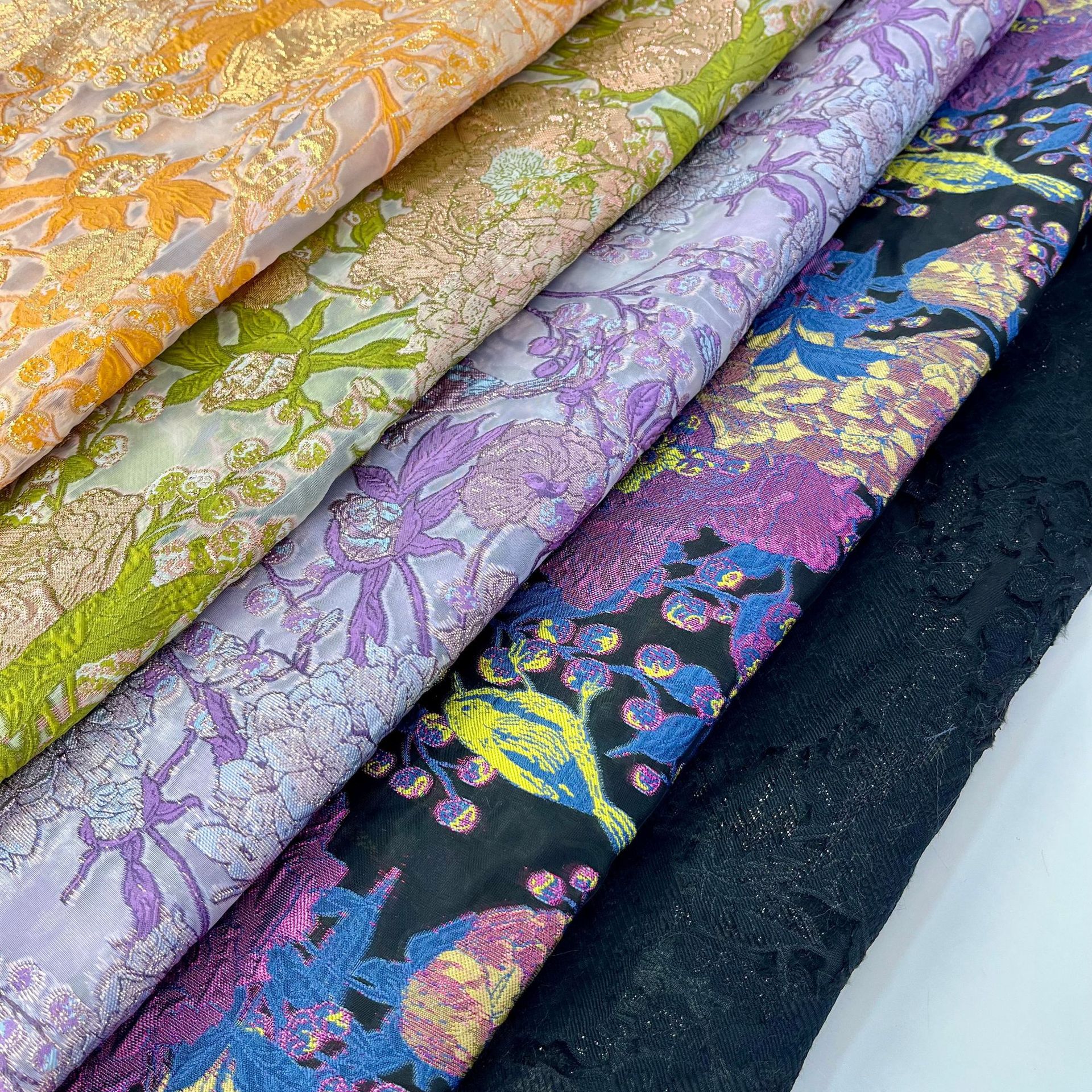 彩丝鸟语花香浮雕半透纱剪花春夏新款提花面料 女装童装连衣裙装