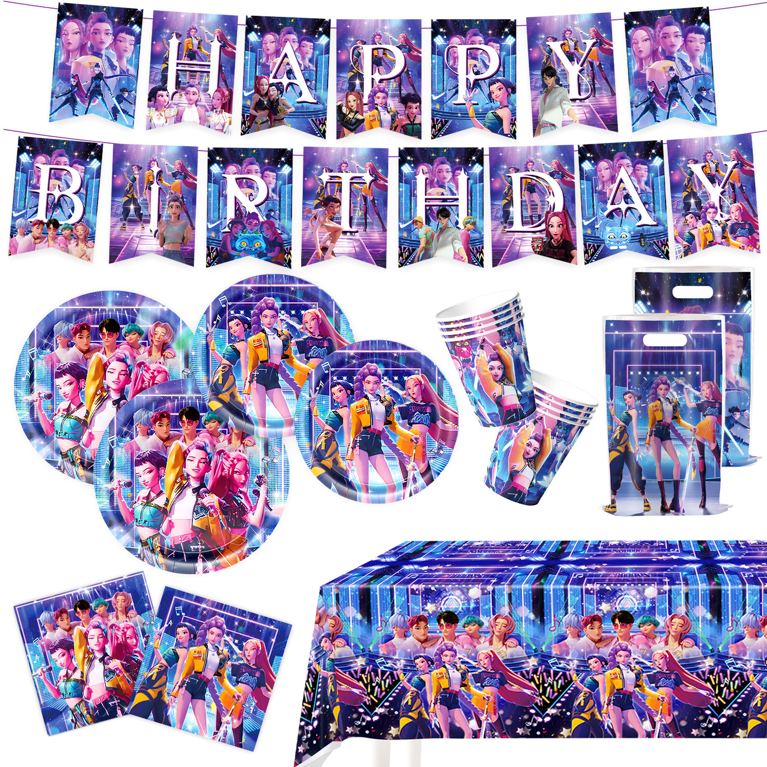 Amazon KPOP Blue Cacería de Brujas Temática Fiesta de Cumpleaños Bandera Tarjeta de Balón Set Decoración