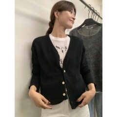 【MISS密思家正品店】休闲日常简约风V领纯色针织开衫女装A06697