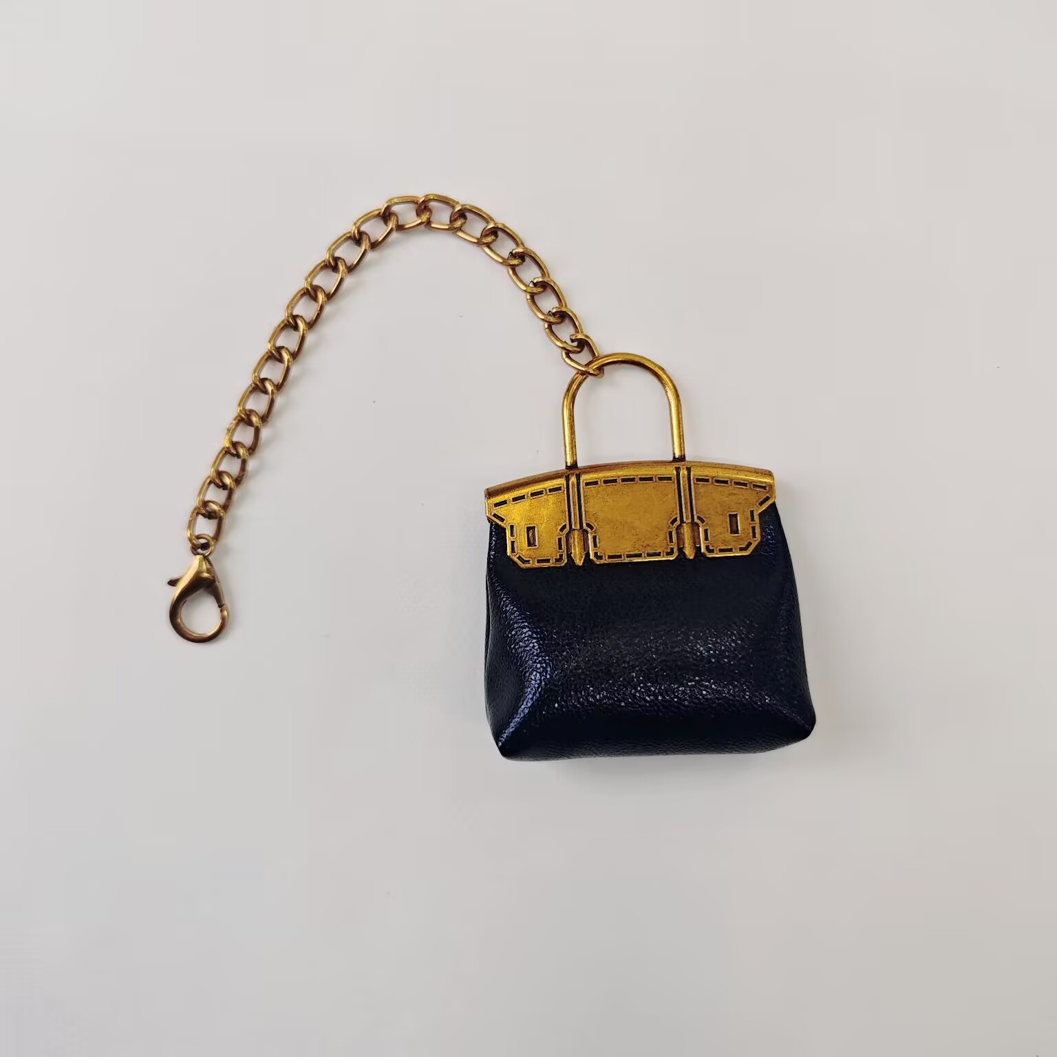 블랙 오일 왁스 가죽 골드 체인