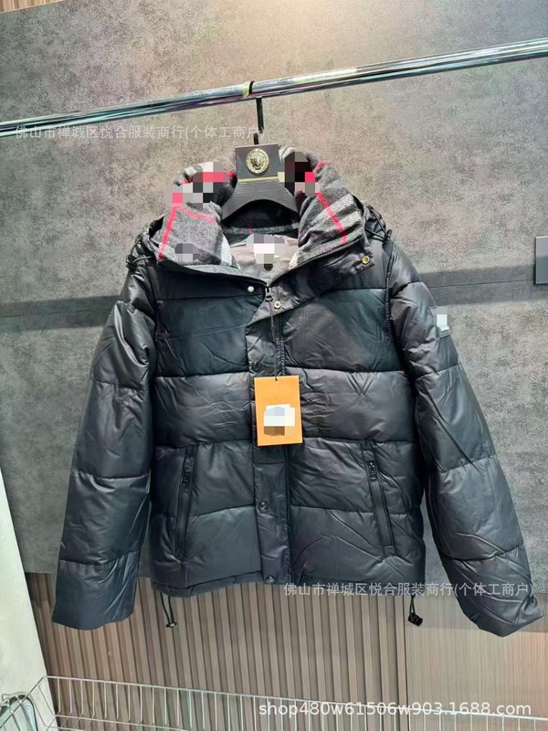 跨境欧洲站潮牌秋冬经典款可拆卸衣袖格纹连帽羽绒服加厚保暖外套|undefined