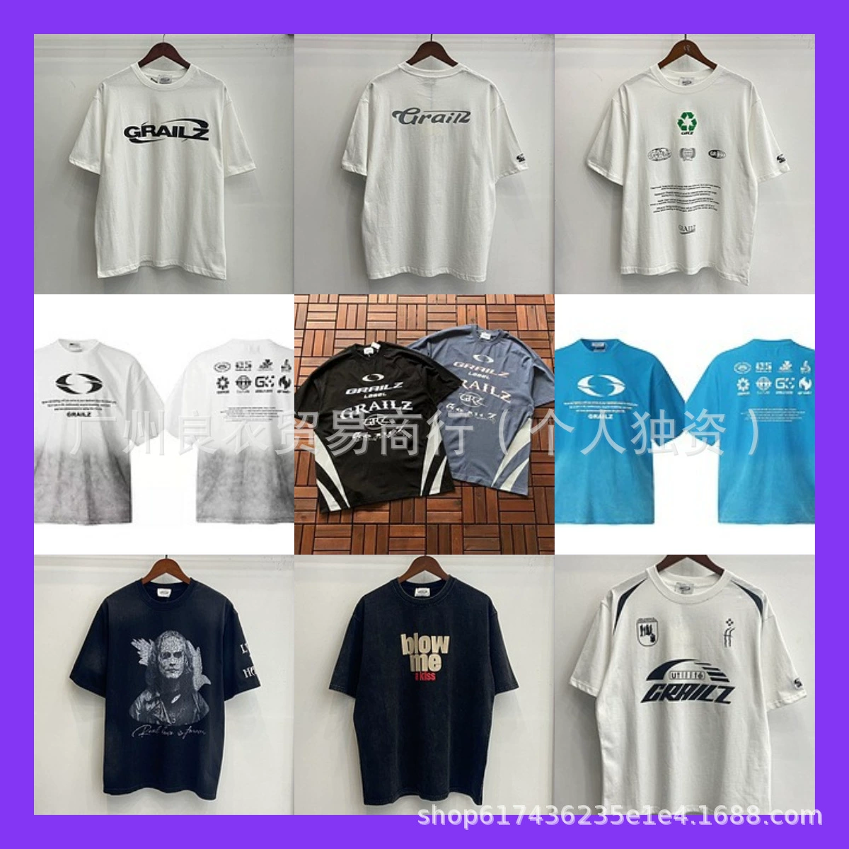 Трансграничный американский модный бренд GRAILZ, нишевая свободная футболка из чистого хлопка весом 320 г для мужчин и пар с короткими рукавами и половиной рукавов ins
