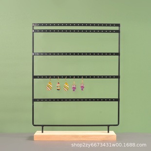 European Metal Rotatable Jewelry Rack Comb Jewelry Storage Hanging Necklace Hand Earrings Display Stall Wooden Base