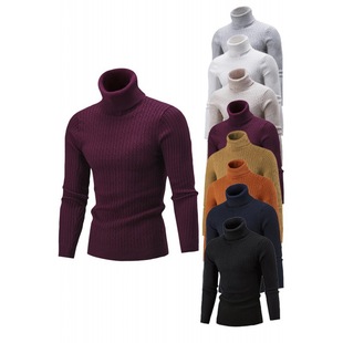 Cross-Border Export Sweater Autumn and Winter Men's High-Neck Casual Knitted Warm Base Shirt Pure Color Pullover Large Size Sweater