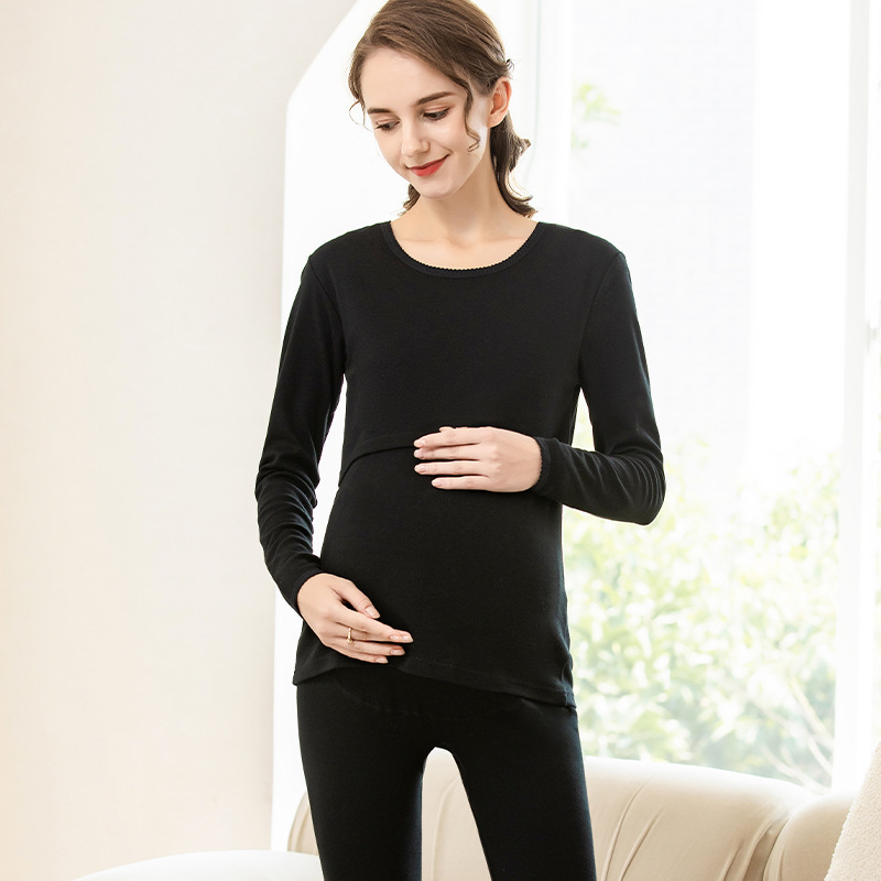 妊婦秋衣秋ズボンセット純綿授乳期授乳春秋月子服産後パジャマ大サイズ保温下着|undefined