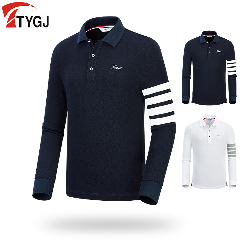 TTYGJ golf Clothes Men's Long-sleeved T-shirt Autumn and Winter golf Warm Top Men's Lapel Polo Shirt