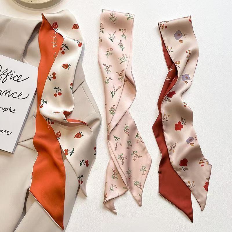 Red Series Atmospheric Small Silk Scarf for Women, Small Long Silk Scarf, Ribbon, Bag, Souvenir, Hair Tie, Decorative Scarf