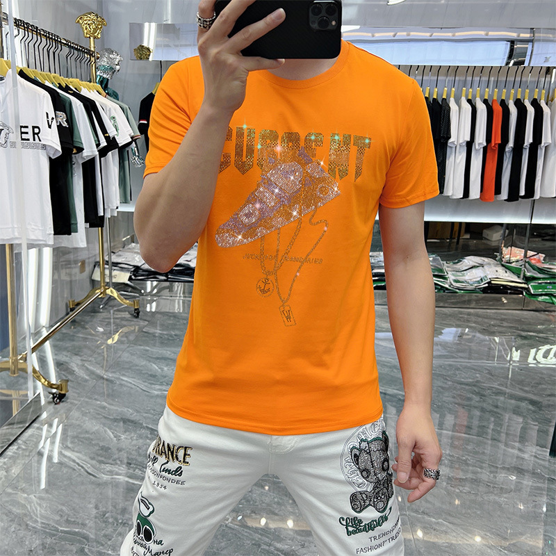 2023 Neue Sommer Ice Short Herren Trend Slim Fit Halbarm Mode Marke T-Shirt Schuhe Hot Diamond Seide Baumwolle_voghion.com
