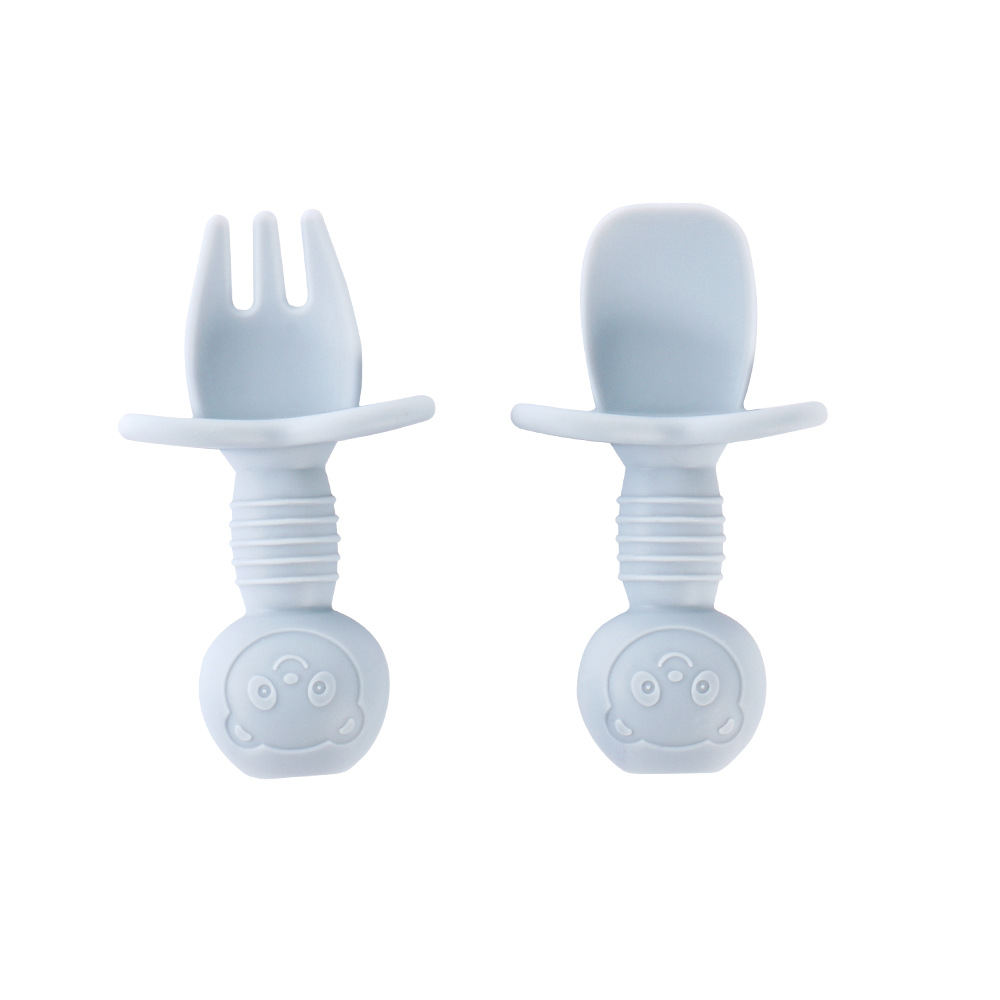 Juego de cuchara de tenedor de oso para niños entrenamiento de alimentación para bebés Cuchara de lamer de silicona Cuchara de tenedor de silicona Cuchara de vajilla complementaria para bebés