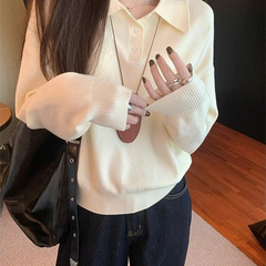 韩系polo领针织毛衣女秋冬季2025新款时尚简约慵懒打底衫内搭上衣